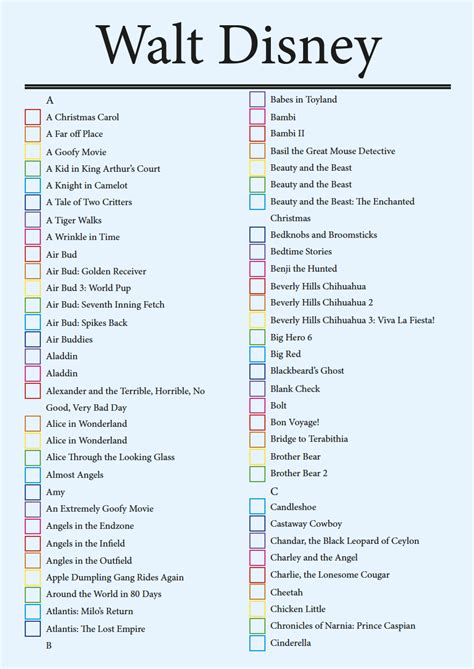 walt disney liste.